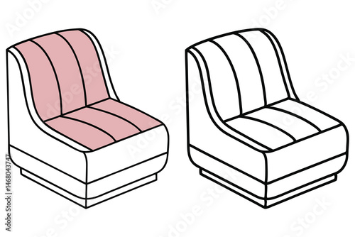 Two simple chairs present one in color and another in black and white line