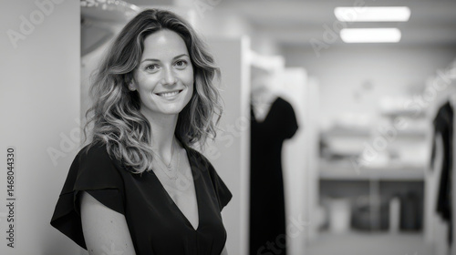 portrait of cloakroom attendant positioned on left side of frame exuding warm and welcoming smile