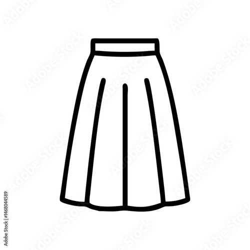 Pleated Maxi Skirt Outline Design on White Background  