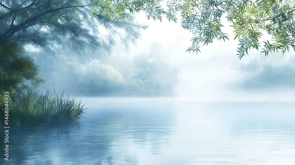 Misty lakeside scene Misty lakeside scene