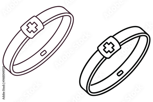 Black outlined Medical ID bracelets show symbol of health and simple emergency alert