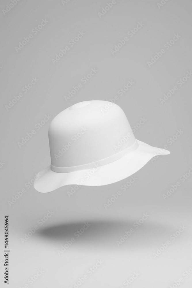 Fototapeta premium A white bowler hat on a gray backdrop.