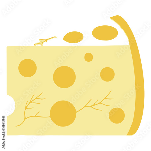 A wedge of yellow cheese with many holes of varying sizes