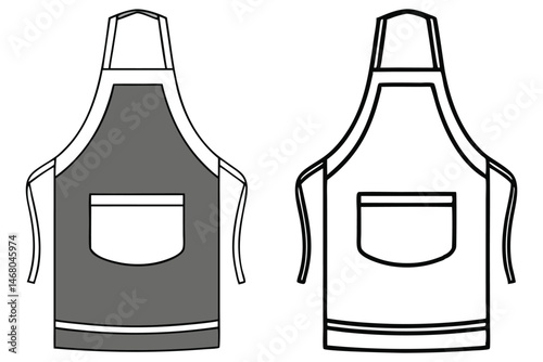 One filled in grey and one outlined, basic aprons are showcased side by side