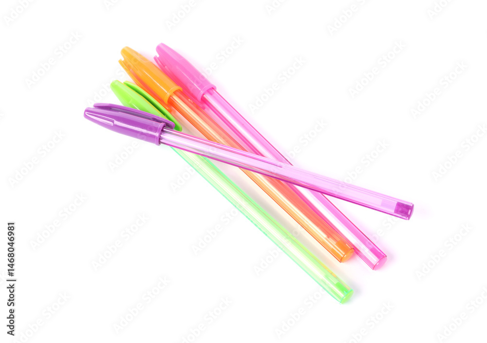 Stylish pens isolated on white, above view Stylish pens isolated on white, above view