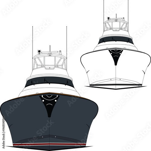 Boat vector, Fishing boat vector line art illustration and one color
