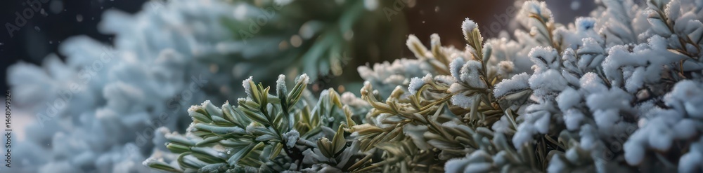 Obraz premium Intricate evergreen sprigs, frosty accents, miniature snowdrift, winter wonderland, christmas, evergreen