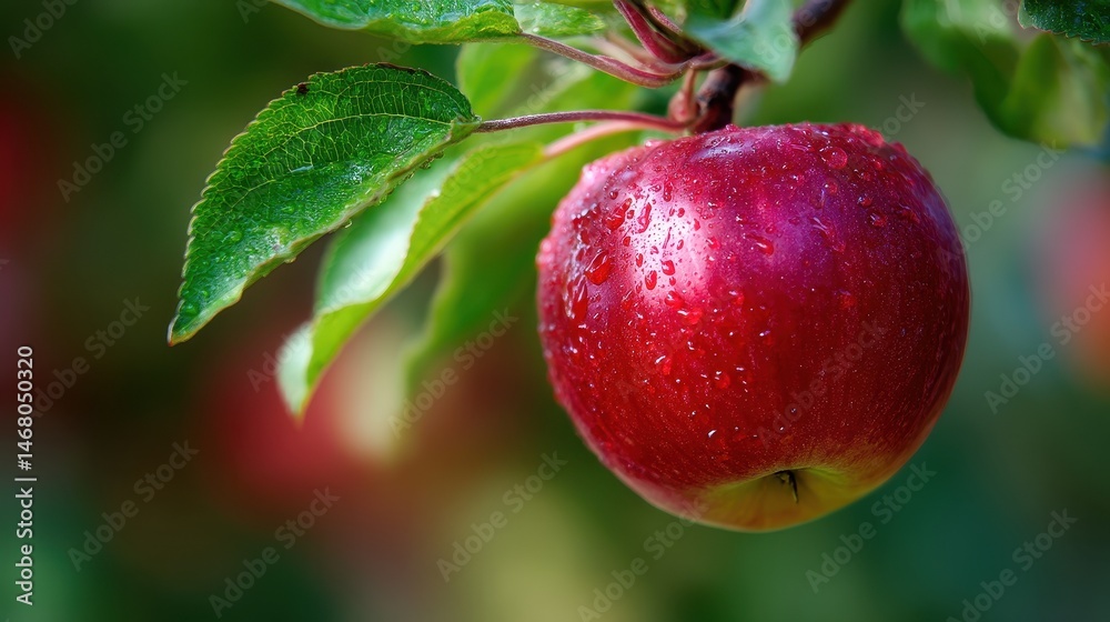 Close-up view of a ripe, red  on a branch.