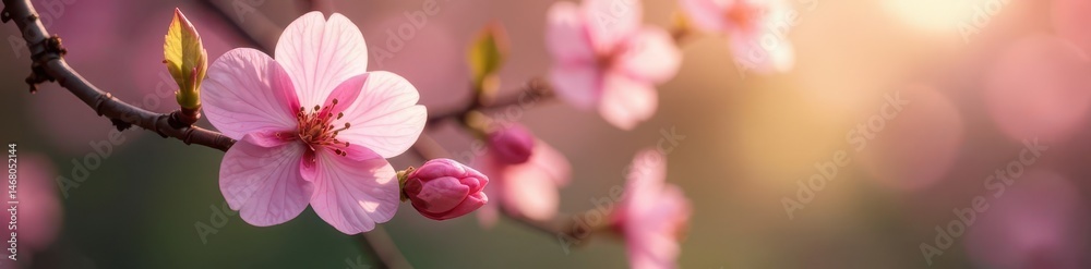Delicate pink blossom, soft light, tranquil garden corner, rose, corner Delicate pink blossom, soft light, tranquil garden corner, rose, corner