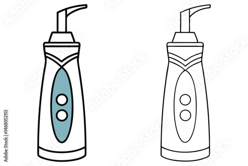 Two dental water flosser icons present a colored version and black outline