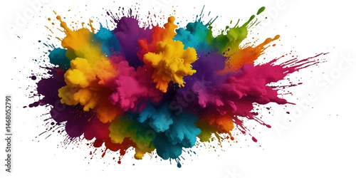 Vector colorful vibrant rainbow, smoke and cloud holi paint color powder explosion with bright colors isolated on transparent background. Multicolored explosion of rainbow powder paint holi festival	