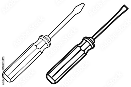 Two outlined screwdrivers, each with a unique head, sit on the white background