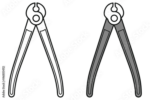Two end cutting nippers tools one outlined in black, and one colored gray