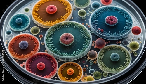 Microscopic Worlds Colorful Bacterial Colonies in Petri Dish
