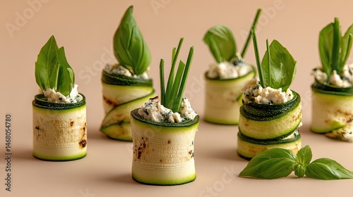 Zucchini Rolls with Ricotta and Basil A Fresh Appetizer.