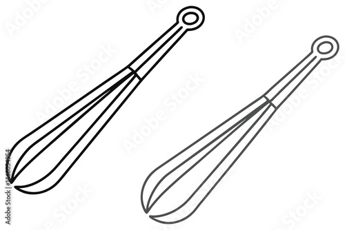 Two minimal contour line drawing whisks stand out on a clean, white background