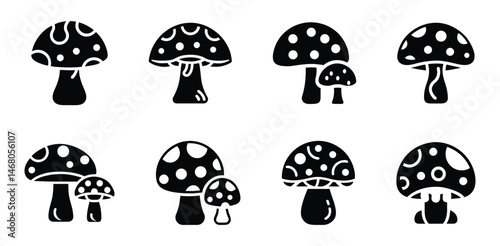 Mushrooms icon set silhouette vector illustration. Mushroom silhouette white background.