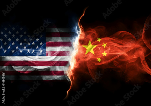 China and USA Political Conflict with National Flags China and USA Trade War USA vs China Conflict