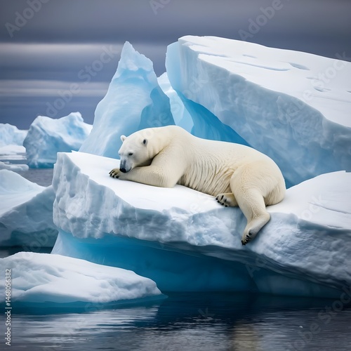 Polar Bear Resting on Iceberg