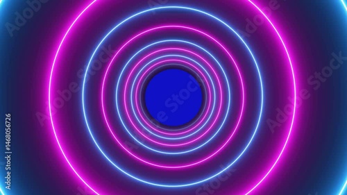 glowing neon colorful tunnel  animation on black background.circle tunnel vj loop video  animation for background use.abstract neon tunnel  animation .