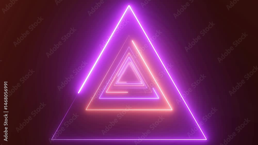 colorful triangle animation loop video footage,Orange and pink Beautiful Neon Triangular Tunnel Background VJ Loop 4K video animation.