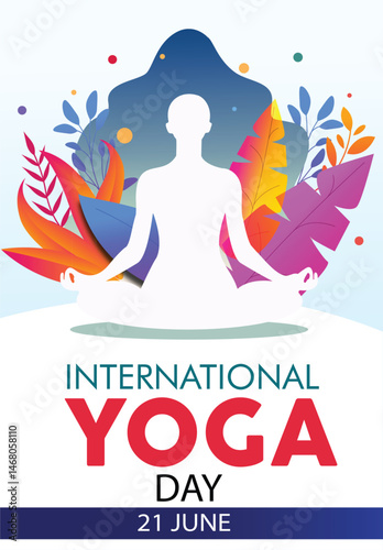 International Yoga day 21 June web banner EPS10 vector. Meditation Practice Yoga Colorful Fitness Concept. Vector illustration