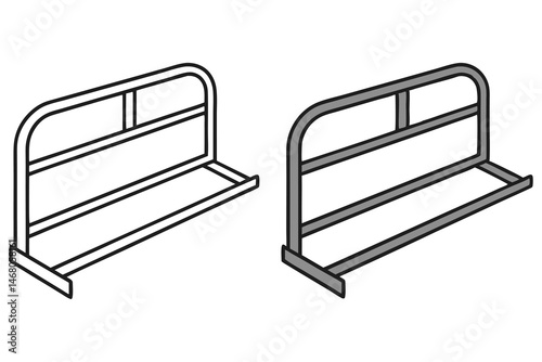 Two simple metal bike racks are displayed against a white background on the right