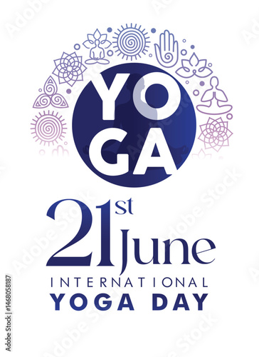 International Yoga day 21 June web banner EPS10 vector. Meditation Practice Yoga Colorful Fitness Concept. Vector illustration