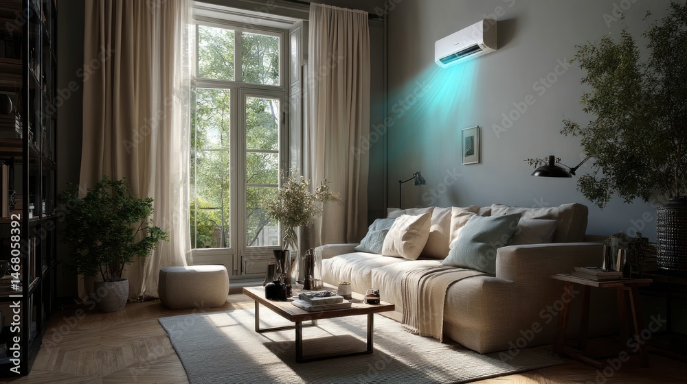 Fototapeta premium Air conditioner cooling modern living room apartment