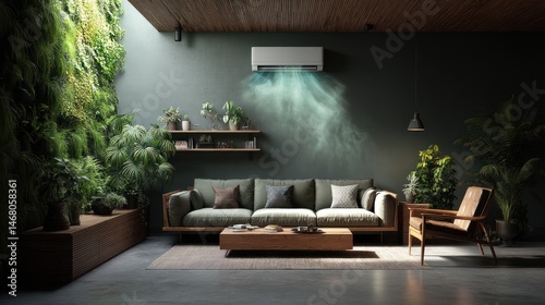 Air conditioner cooling modern green living room