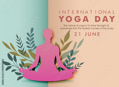 International Yoga day 21 June web banner EPS10 vector. Meditation Practice Yoga Colorful Fitness Concept. Vector illustration