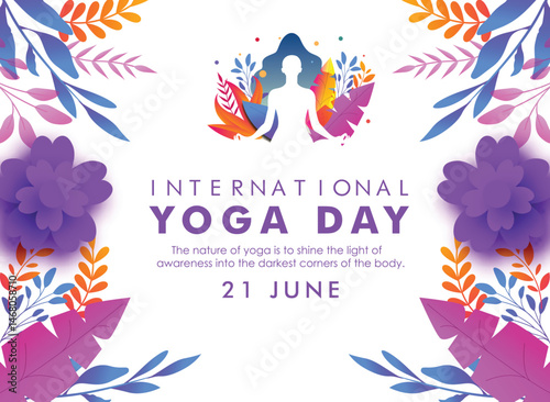 International Yoga day 21 June web banner EPS10 vector. Meditation Practice Yoga Colorful Fitness Concept. Vector illustration