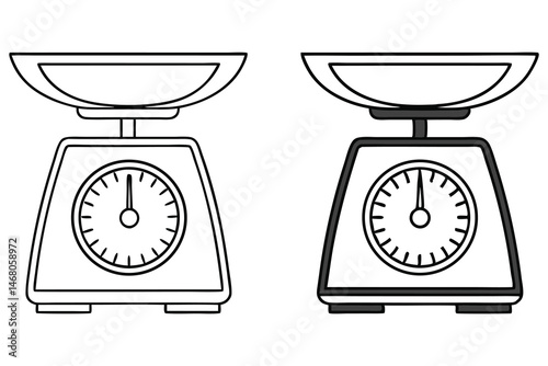 Two line art kitchen scales show different coloring schemes for contrast and visibility