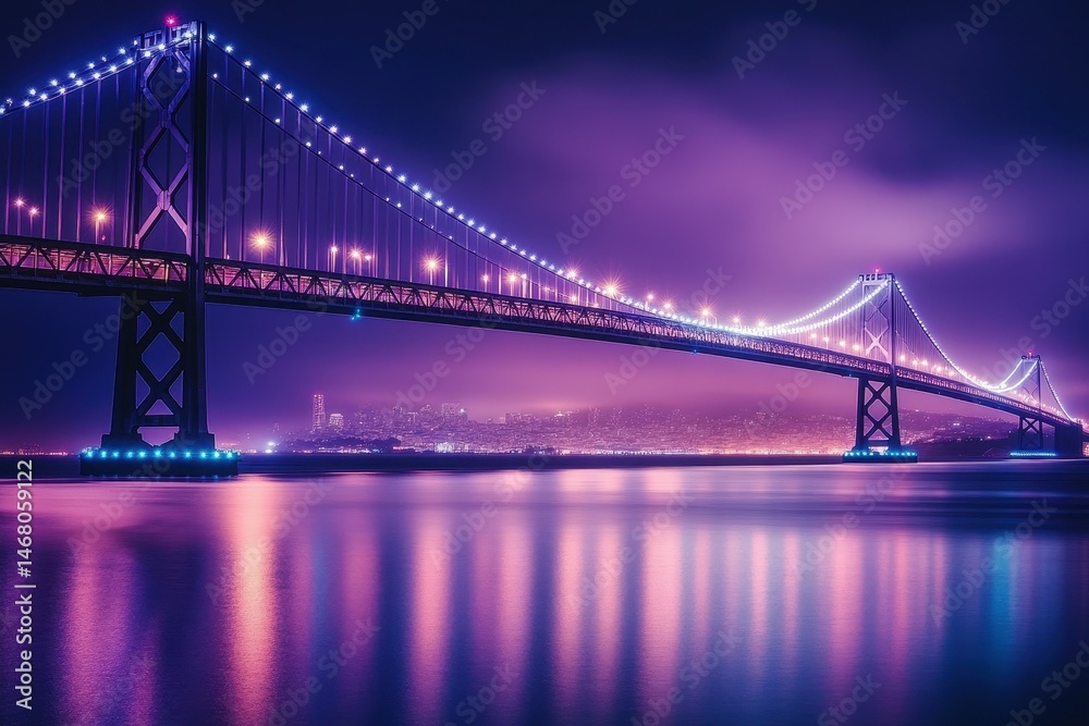 Fototapeta premium A city bridge starts glowing at night, and no one knows why--until someone crosses it