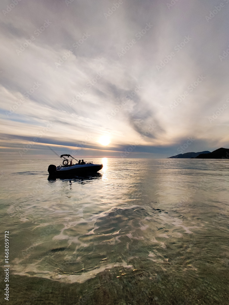 Naklejka premium a beautiful ship is sailing in the blue sea