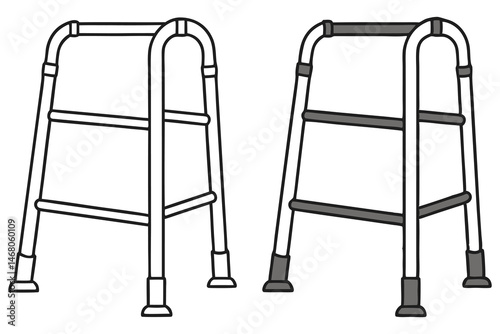 Two walkers display design variations, one featuring gray accents on a transparent background
