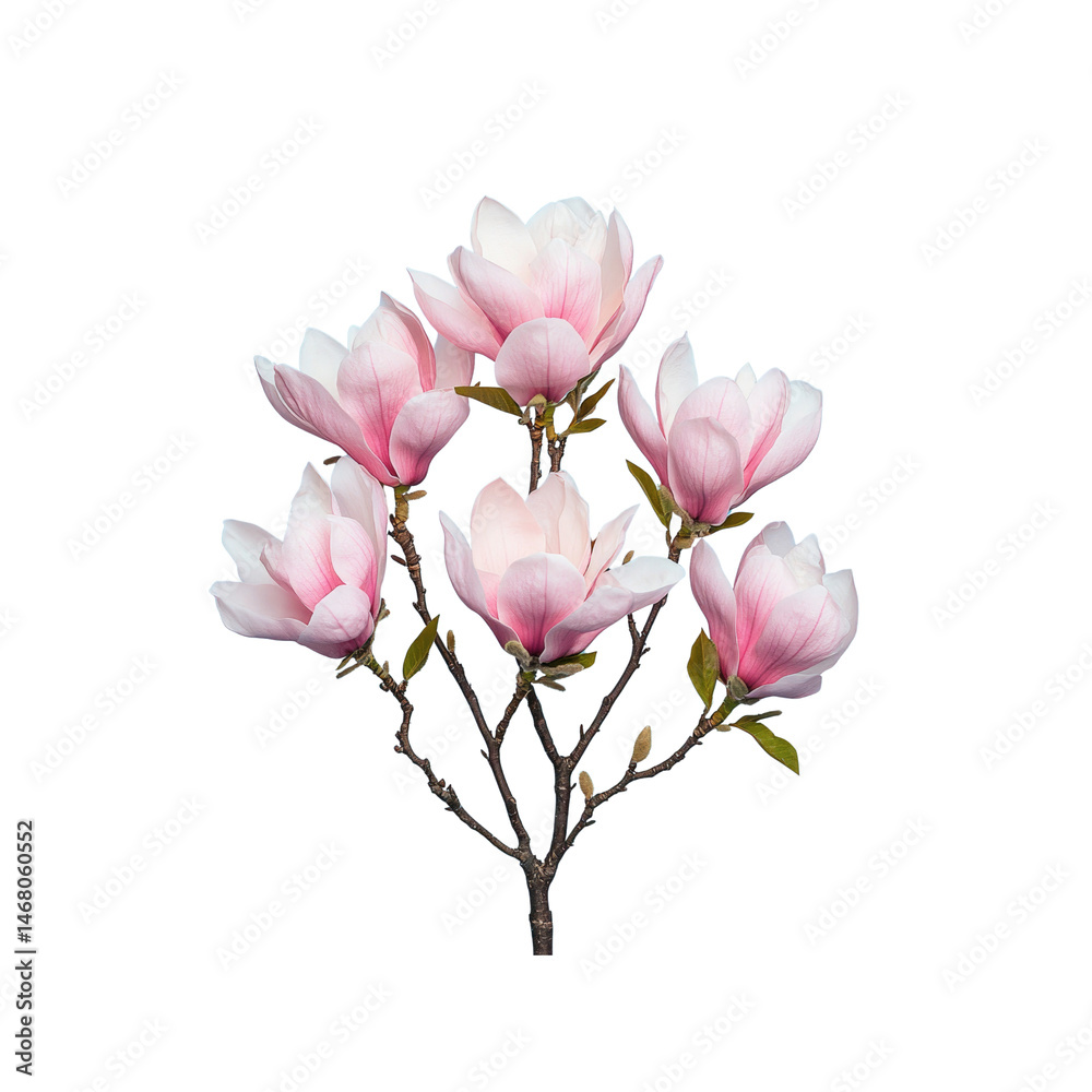 Obraz premium Blooming Pink Magnolia Branch Isolated on Transparent Background