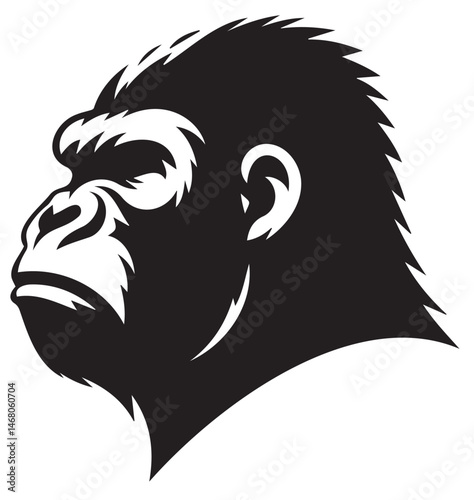 Illustration of gorila head face profile, black on white background.