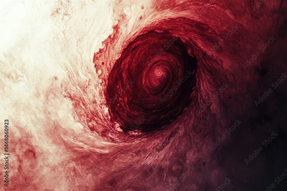 Fototapeta premium Abstract swirling vortex of red and white, resembling a cosmic nebula or blood-filled tunnel.