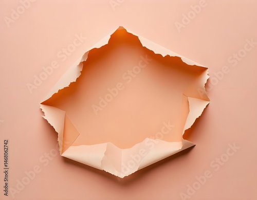 Torn Peach Paper with Hole, Abstract Background