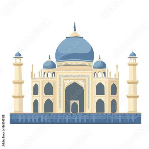 Flat vector Taj Mahal, minimalist design, isolated on a white background.