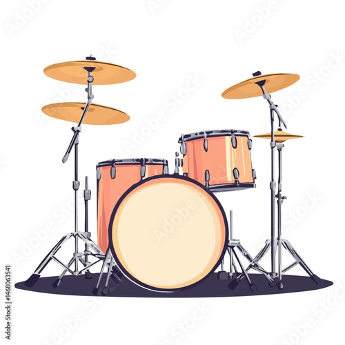 Flat vector Drum Set, minimalist design, isolated on a white background.
