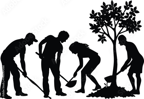 Volunteer Planting Trees Silhouette