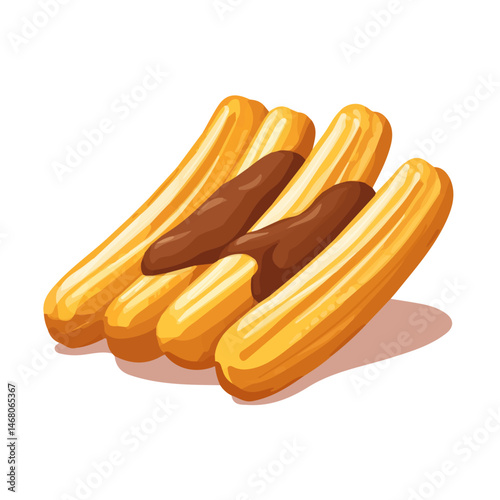 Flat vector Churros With Chocolate, minimalist design, isolated on a white background.