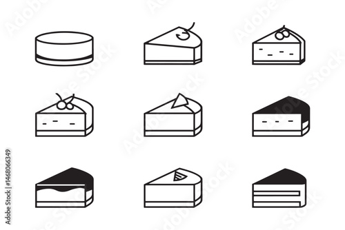 Dessert Cheesecake 2D Outline Art