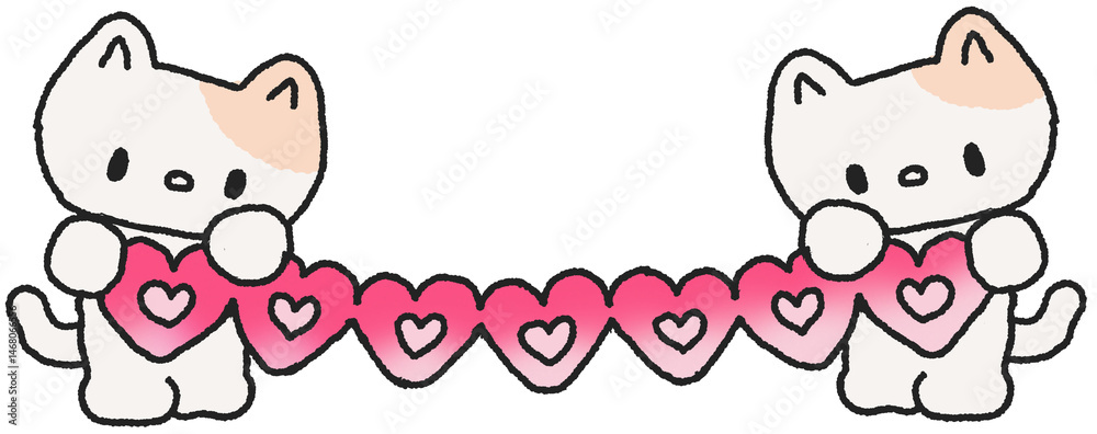 Obraz premium 하트 가랜드를 든 고양이 캐릭터 스티커