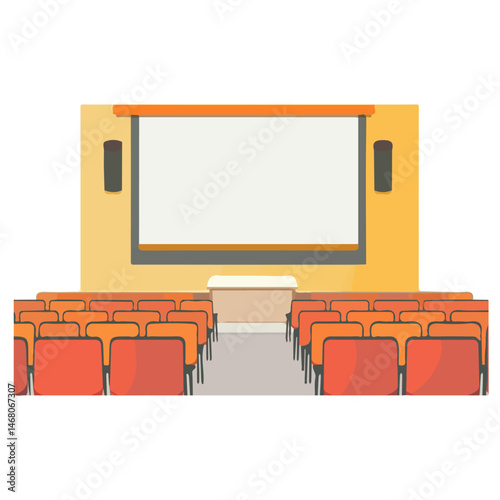 Seminar Room Flat vector, minimalist design, isolated on a white background.