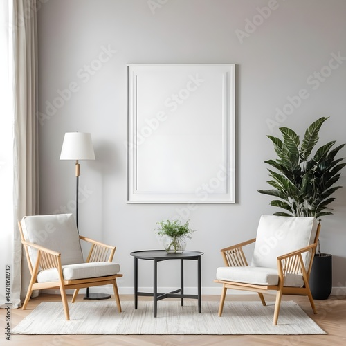 Modern Living Room Interior with Empty Frame Mockup