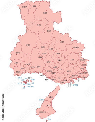 兵庫県　地図　ピンク　斑点　イラスト