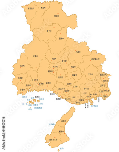 兵庫県　地図　オレンジ　斑点　イラスト